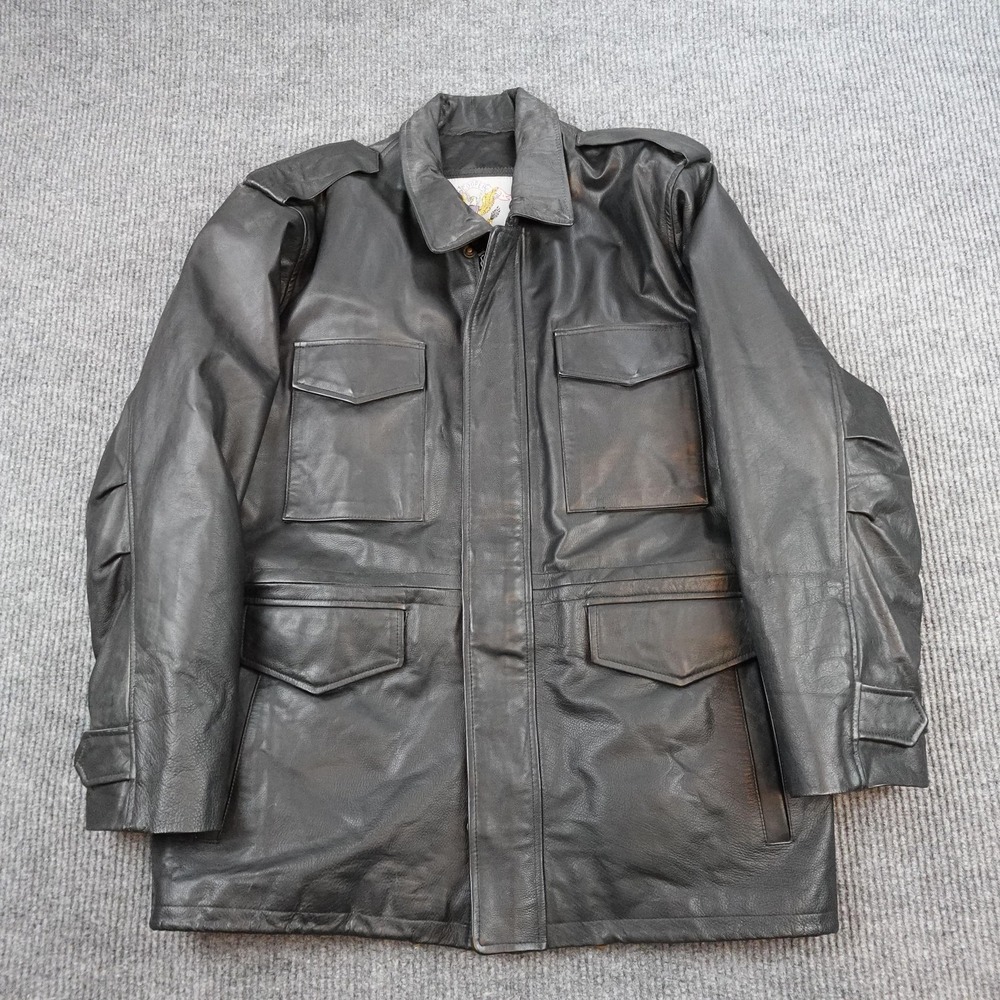 Cooper Genuine Leather US Army Field Jacket Mens XL Black Lined Full Zip